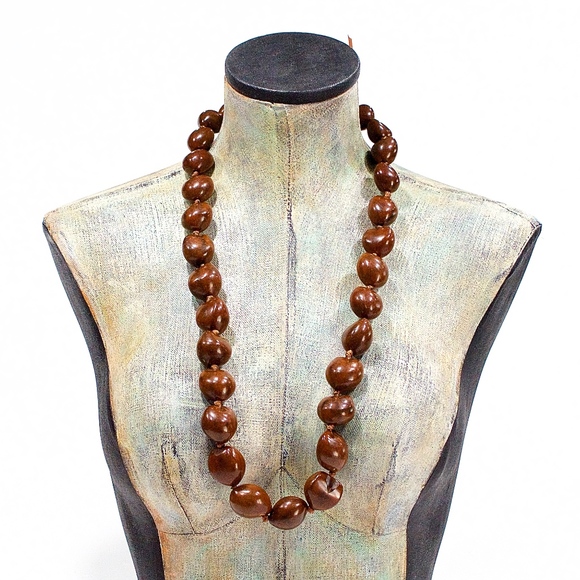 VTG 80's Long Hawaiian Kukui Nut Lei Necklace - Picture 1 of 2